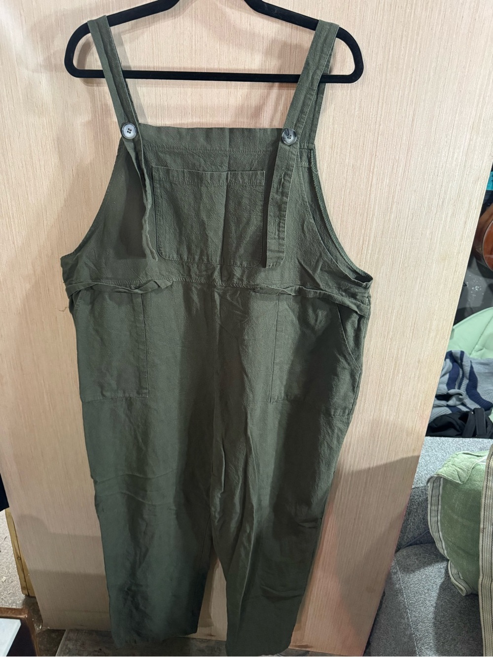 Women’s Olive Green Cotton Blend Ankle Overalls with Adjustable Straps Size 2XL